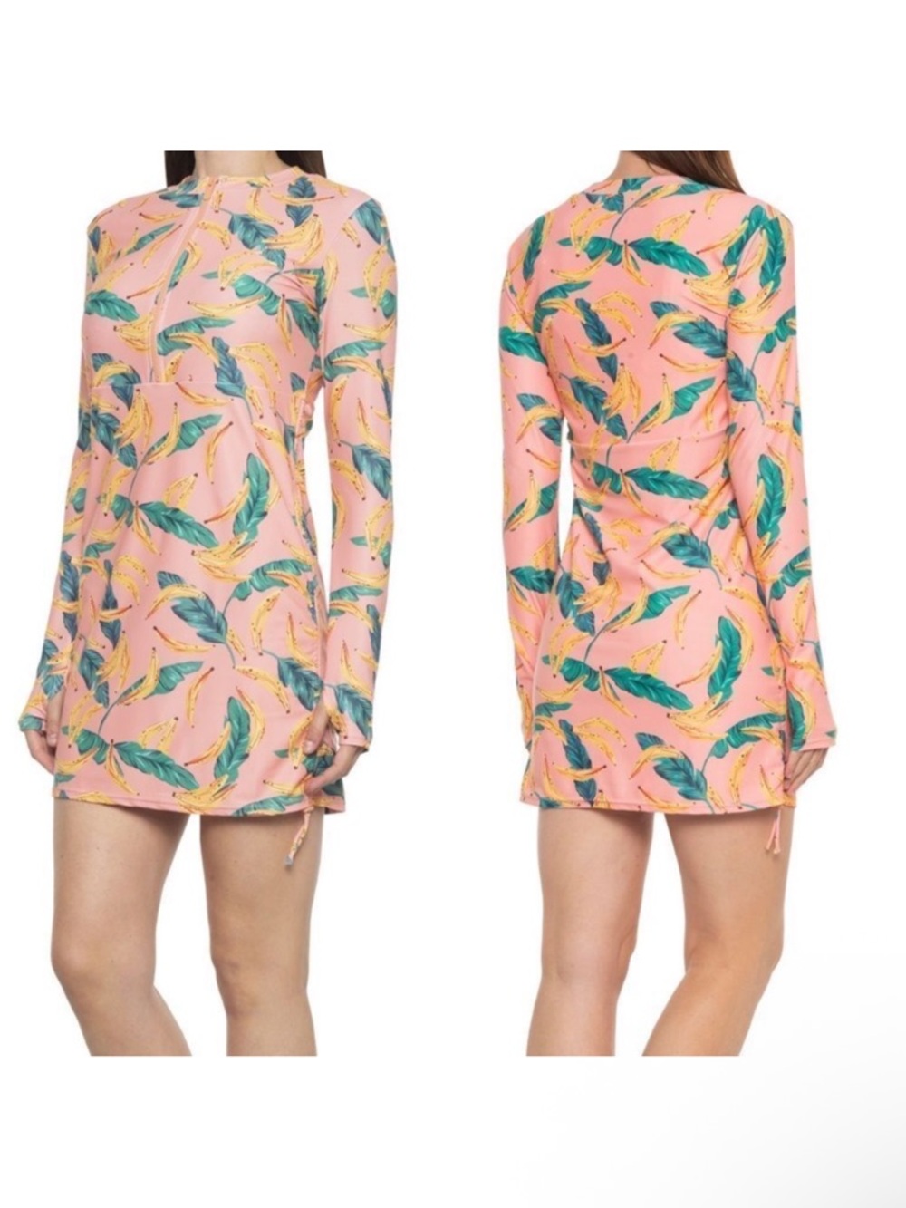 NWT MOTT50 Sonja Coral Banana Palm Print Swim Dress S